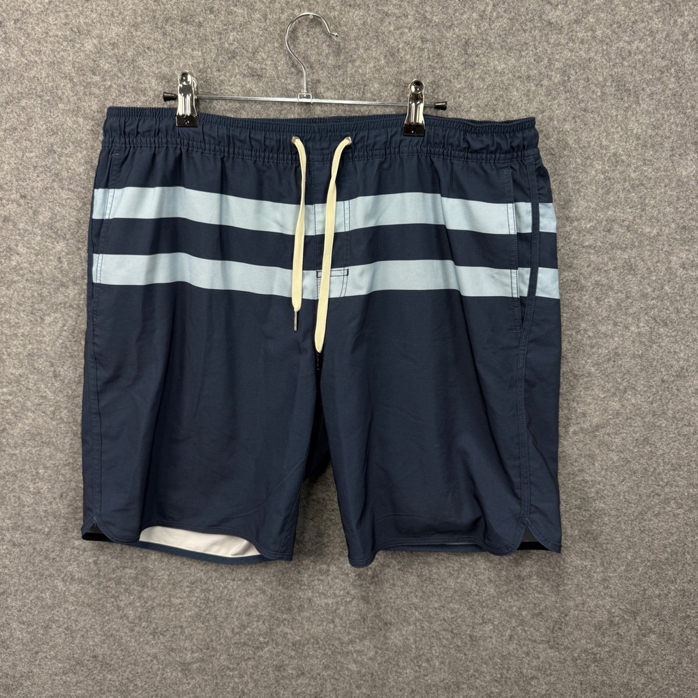 Fair Harbor Mens Navy Blue Striped Swim Trunks Board Shorts Size XL 8in Inseam